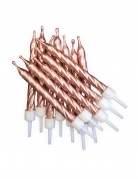 12 bougies d'anniversaire rose gold métallique 7,5 cm avec supports