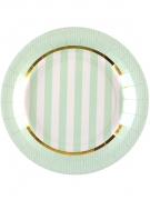 10 assiettes en carton baby shower menthe 23 cm à rayures