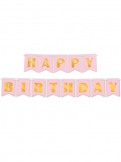 Bannière en papier happy birthday rose poudré et or métallisé 15 cm x 3 m