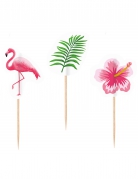 20 piques décoratifs flamingo paradise thème tropical en bois