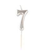Bougie d'anniversaire chiffre 7 argenté métallisé 4,3 cm avec pic