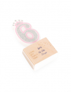 Bougie d'anniversaire chiffre 6 princesse 5,8 cm rose pailletée