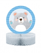 Centre de table en papier alvéolé petit ours gris 30,5 x 22,8 cm pour baby shower
