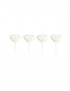 4 bougies en forme de roses blanches 13 cm sur pic