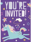8 cartons d'invitation licorne violette pour anniversaire