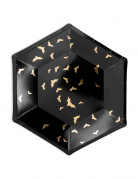 6 assiettes en carton chauves souris noires et dorées 20 cm hexagonales