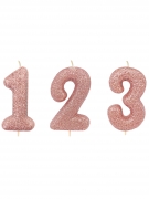 Bougie sur pique chiffre rose gold pailletée 7 cm pour gâteau