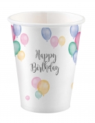 8 gobelets en carton happy birthday ballons pastel 250ml fête