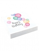 20 serviettes en papier happy birthday ballons pastel 33 x 33 cm pour anniversaire