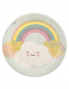 8 assiettes en carton petit nuage 23 cm arc-en-ciel