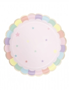 8 assiettes festonnées en carton rose pastel 23 cm étoiles arc-en-ciel