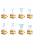 8 pics en bois bébé bleu 10 cm pour baby shower