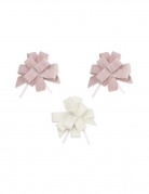 3 Noeuds à tirer velours rose et blanc 9 cm pour baptême