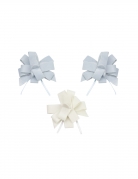 3 noeuds à tirer velours ciel et blanc 9 cm décoration baptême