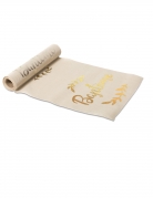 Chemin de table en lin naturel baptême champagne 28 cm x 5 m avec lauriers
