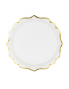 6 petites assiettes en carton blanches et bordures dorées ciselées 18 cm