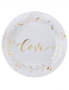 10 assiettes en carton just married métallisées 23 cm blanches