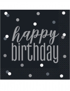 16 serviettes en papier happy birthday noires et grises 33 x 33 cm pour anniversaire