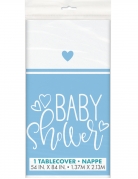 Nappe en plastique baby shower bleue et blanche 137 x 213 cm
