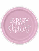 8 assiettes en carton baby shower roses et blanches 23 cm pour fille