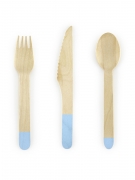 18 couverts en bois bleu ciel 16 cm, ménagère de fête