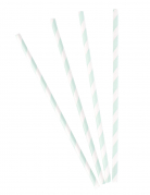 10 pailles en carton rayées blanches et menthe 19,5 cm pour fête