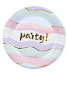 8 Petites assiettes en carton elegant party pastel 20 cm vagues dorées