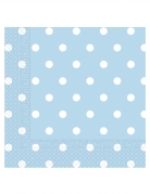 20 serviettes en papier bleu ciel à pois blancs 33 x 33 cm