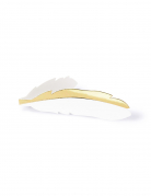 10 marque-places en carton plumes blanches et dorées métallisées 10,5 x 3 cm pour mariage