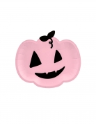 6 assiettes en carton citrouille roses et noires 25 x 22 cm souriantes halloween
