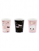 6 gobelets en carton halloween roses et noirs 220 ml mignons