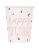 8 gobelets en carton happy birthday blancs et roses 266 ml à pois