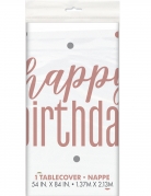 Nappe en plastique happy birthday blanche et rose 137 x 213 cm à pois