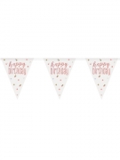 Guirlande fanions en plastique happy birthday blanche et rose 2,74 m à pois