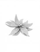 Nœud de poinsettia avec grelots pailleté argenté 20 cm déco de noël