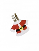 2 porte couverts manteau père noël rouge 14 x 19 cm pour table