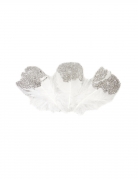 25 plumes pailletées blanches et argentées 7,5 cm pour décoration