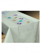 Chemin de table filet de pêche sirène 96 cm x 1,92 m blanc décoré