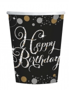 8 gobelets en carton célébration étincelante 250 ml happy birthday