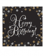 16 serviettes en papier célébration étincelante 33 x 33 cm happy birthday noires