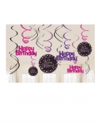 12 suspensions spirales en carton célébration pétillante rose happy birthday