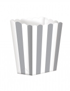5 boites à popcorn en carton rayées argent et blanc 9 x 13 cm pour soirée cinéma