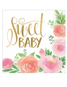 16 serviettes en papier sweet baby girl 33 x 33 cm fleurs dorées