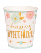 8 Gobelets en carton boho 250 ml happy birthday