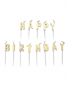 13 bougies lettres happy birthday or 4 cm pour gâteau