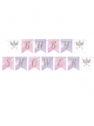 Bannière en carton baby shower licorne féerique 2,1 m à fanions