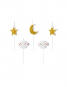 5 bougies d'anniversaire constellation blanc et doré nuages et étoiles