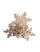 4 flocons en bois paillettes et grelots or 18 cm décoration noël