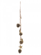 Suspension pomme de pin et étoiles paillettes or 50 cm