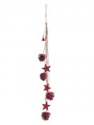 Suspension pomme de pin paillettes rouges et étoiles 50 cm